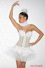 CORSETTO cigno BIANCO STRASS PIUME taglie S,M,L,XL (40,42,44,46) +COLLARE+TANGA!