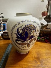 Vaso Limoges Porcellana Decoro Blu E Finiture Oro Zecchino H 20cm