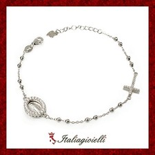 Raggiante Bracciale Rosario Argento 925 Rodiato Oro Bianco con Zirconi Brillanti