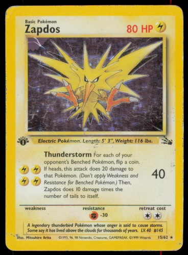 Zapdos holo rare fossil - zapdos, 15/62