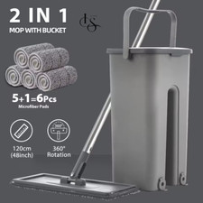 Mocio 2in1 con Secchio Lavapavimenti Strizzatore Automatico + 6 Panni Microfibra