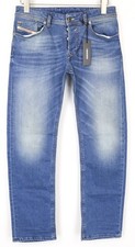 DIESEL Men Jeans W28 Straight Fit Washed Blue 5-Pocket Button Casual *