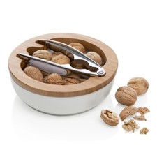 Ciotola Porta Noci Frutta Secca con Schiaccianoci BRANDANI Porcellana e Bamboo