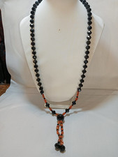 Collana Donna Onice Nero Sfaccettato E Corallo Lunghi.Mis.72