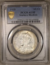 1935 Rhodesia meridionale argento 1/2 corona PCGS AU55