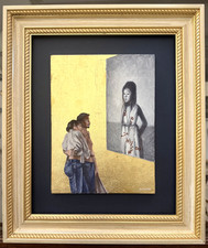 Dipinto olio foglia - dipinto, oro