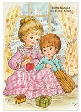 S.S. bambini regali di Natale trenino cartolina natalizia augurale vintage