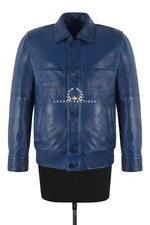 Giacca uomo stile retrò blu cerata colletto classico blouson bomber giacca pelle