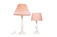 COPPIA LAMPADE STELO COLOR AVORIO E  PARALUME SALMONE ORGANZA PLISSE H 60 40 CM