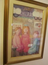 Cromolitografia le 3 Sorelline Olio su Tela Antonio Bueno