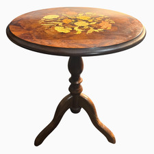 Tavolino vintage italiano intarsio P.R. Giuliani Legno Intarsiato Sorrento MCM 50 cm