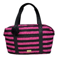 Borsa Betsey Johnson Weekender cuore trapuntata righe gatto pom charm tote rosa nera