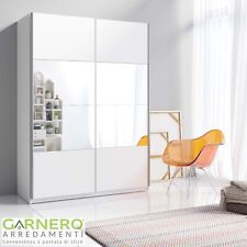 Armadio 2 ante con specchio 5 ripiani 1 appendiabiti 150x210 bianco opaco PASCAL