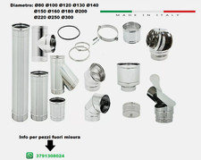 TUBI CANNA FUMARIA ACCIAIO INOX AISI 304 CURVA TEE COMIGNOLO TAPPO VARI DIAMETRI