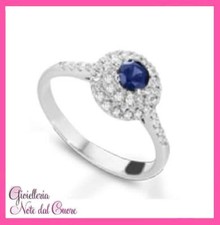 ANELLO SOLITARIO ORO BIANCO 18K : VERO ZAFFIRO E DIAMANTI NATURALI  0.70 CARATI