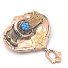 ANTICA SPILLA PERIODO BORBONICO (1800 CIRCA) FIORE IN TURCHESE ORO ROSATO 9 KT