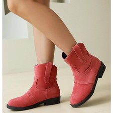 Stivaletti bassi moda donna pelle scamosciata pull on casual punta tonda