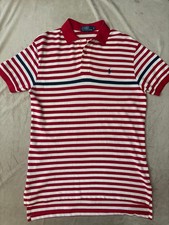 Ralph Lauren Polo Uomo Rossa a Righe Taglia M – Logo Blu Ricamato, Originale