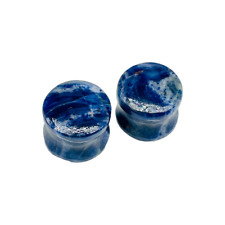 Tappi auricolari tondi svasati doppio cristallo sodalite naturale da 8g (3mm) a 54mm