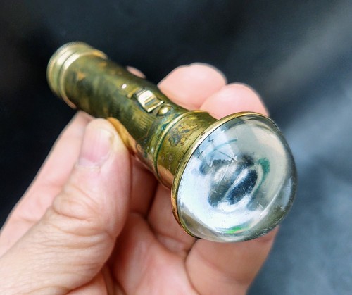 Antique bulls eye brass torch - antique,