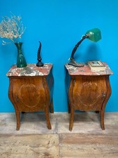 COPPIA DI COMODINI BAROCCO 700 MARMO ROSSO DIASPRO SICILIA ROCOCO' INTARSIO NOCE