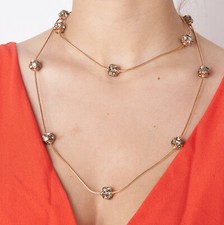 Collana donna lunga cristalli grigio fumè stile vintage Liberty elegante Italia