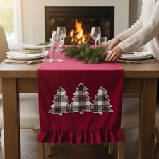 Runner centrotavola Natalizio in velluto con ricami e rouches Art. Magic Tree