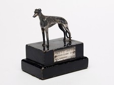 Scultura CROMATA metà XX secolo di un levriero - WHIPPET su base in legno