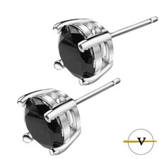 ORECCHINI DONNA UOMO PUNTO LUCE IN ARGENTO 925 ZIRCONE COLORE NERO 6 mm