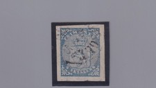 Norvegia 1855:  stemma con leone rampante 4sk. azzurro (N°1) SPL. (458/s21)