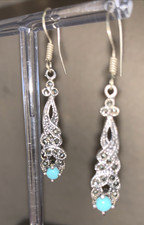 ORECCHINI PENDENTI  LUNGHI CM 5,  IN ARGENTO MARCASITE E TURCHESE