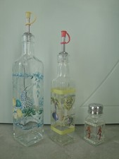 Set Bottiglie Decorate Vintage Olio  Aceto Sale Con Dispenser Salvagoccia