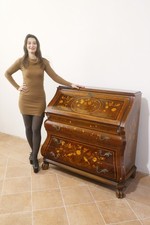 bureau scrittoio ribalta antico olandese calatoia 3 cassetti intarsiato anni 50