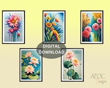 Set di 5 dipinti di fiori