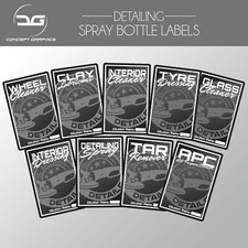 Kit Adesivi Etichette Decalcomanie Bottiglia Spray Dettagli Auto Valet Pulizia Lavaggio x9