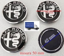 4 COPRIMOZZI ALFA ROMEO GIULIETTA MITO BRERA 147 TAPPI RUOTA NERO SILVER 50MM