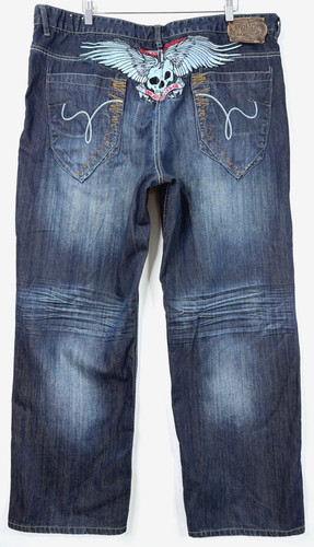 Jeans blu ricamati y2k ecko - blu,