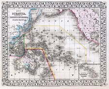 OCEANIA AUSTRALIA NUOVA ZELANDA HAWAII "Mappa dell'Oceanica" S.Mitchell 1870