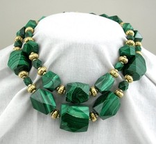 VINTAGE COLLANA GIROCOLLO IN ARGENTO DORATO E GRANDI BARILOTTI MALACHITE 400 gr