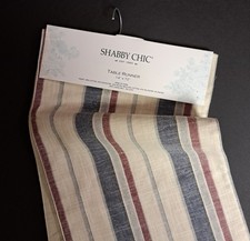 Shabby Chic Table Runner, Red White, Blue Stripes 14 X 72, New Cotton Poly Rayon