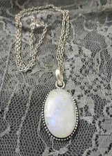 COLLANA PENDENTE PIETRA DI LUNA E ARGENTO MASSICCIO 925