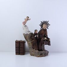 Statua Santo frate con angelo 54 cm Arte religiosa devozionale antica