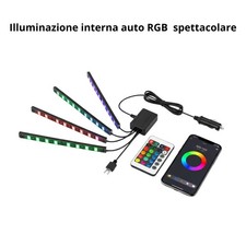 4 Striscie Per Interni Auto Rgb Striscia Luci Adesive 72 Led Telecomando QCD52