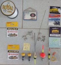 Kit n. 62 Articoli per la pesca: Ami, Bombarde, fili, artificiale, canna, ...
