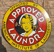 Antica vecchia insegna smaltata porcellana American Institute of Laundering...
