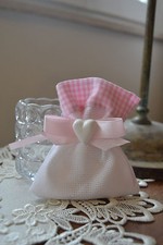 SET 30 SACCHETTI BOMBONIERA con tela aida ricamo punto croce + gessetto cuore