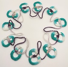 COLLANA VERDE ACQUA in cotone con base viola lilla BOHO CHIC linguette lattine