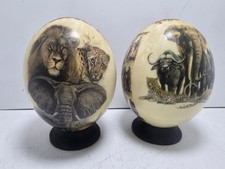 Hand Decorated Ostrich Egg Pair – African Safari Animals & Vintage Africa Map –