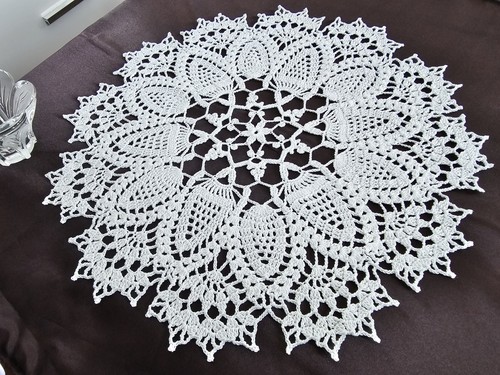White crocheted cotton doily - cotton,