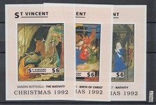 ST VINCENT - Dipinti, 1992 Natale, Natività, 3 fogli MNH / 3AI004